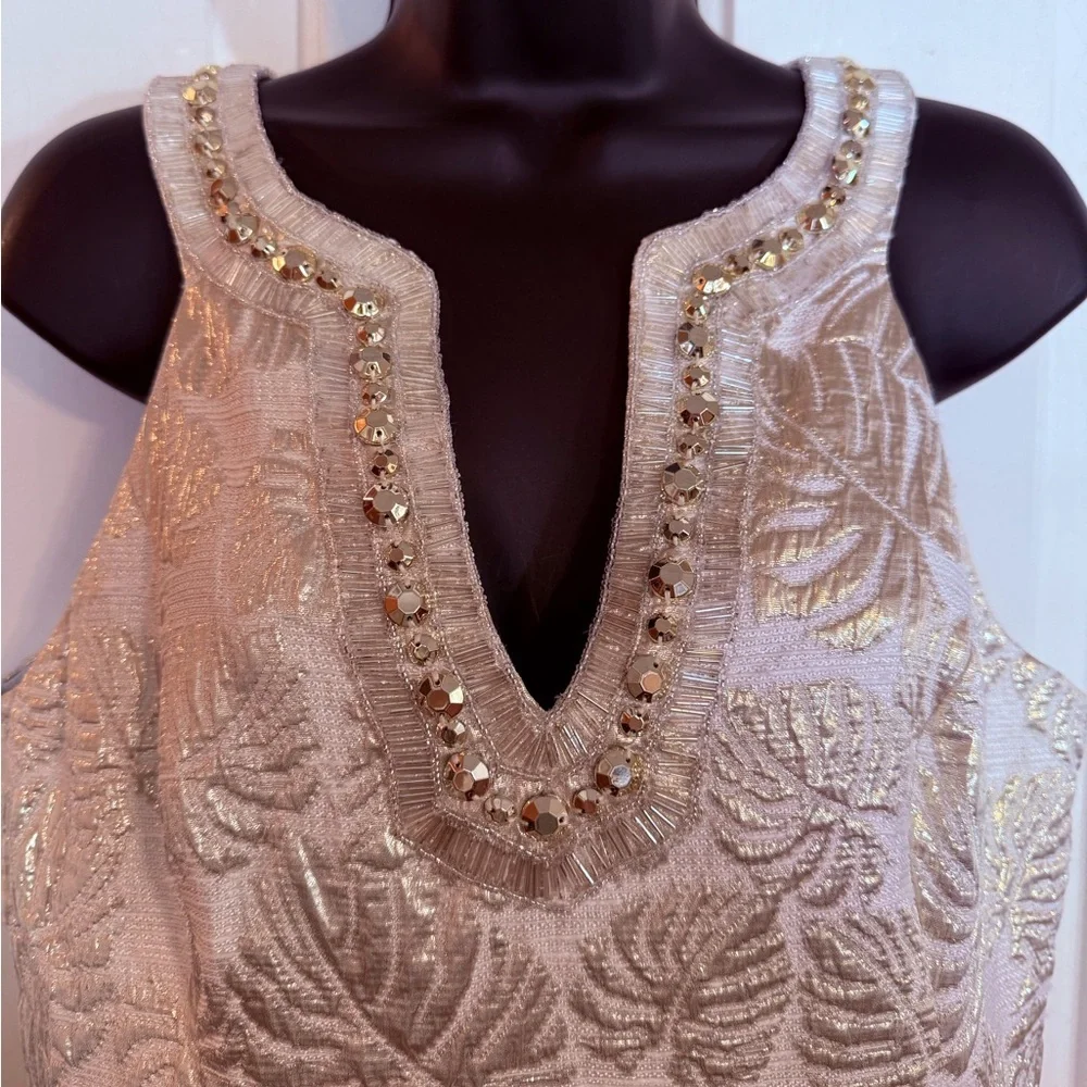 “LILLY PULITZER” Valli Resort Gold Palm Jacquard Shift Dress